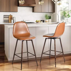 【Deal】Homy Casa Swivel Upholstered Counter Stool Set of 2 Barstools for Kitchen and Dining Room, Foam and Iron Construction, Footrest & Armless Design