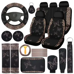 41pcs Butterfly Pattern Car Seat Cover Interior Sets, Car Seat Covers, Steering Wheel Covers, Armrest Pads, Shoulder Pads, Coasters, Wristbands, Keychains, Air Conditioning Vent Trims, Car Interior Decoration, Fashionable Women's Car Accessories