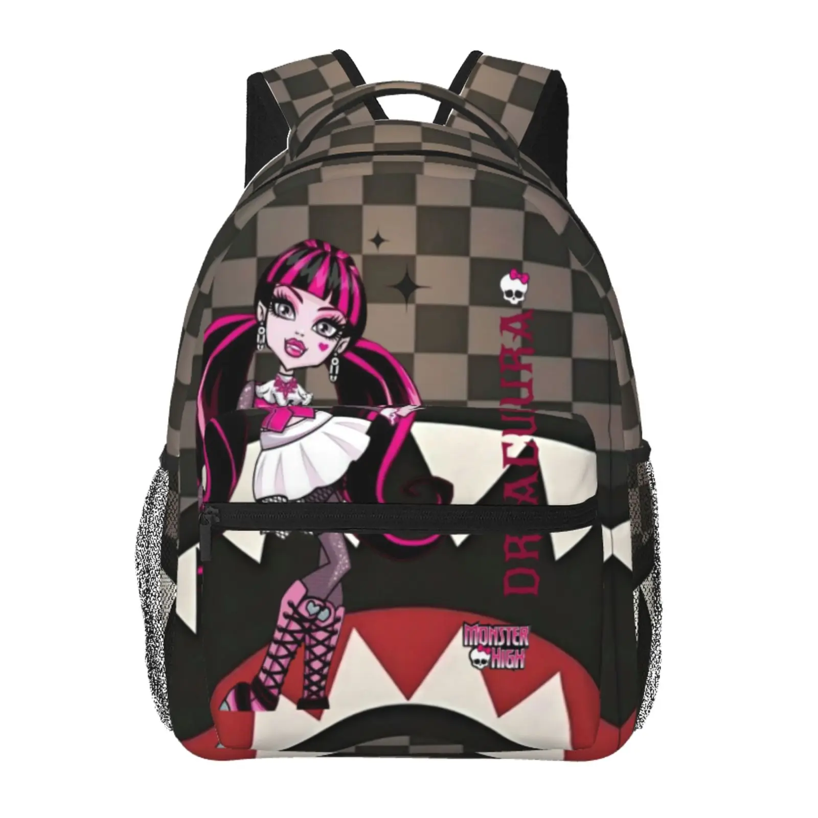 SG Bee Rainbow Ha Bee themed graffiti checkered laptop backpack — school/commute, Y2K cartoon style; cute gift for teen girls and students
