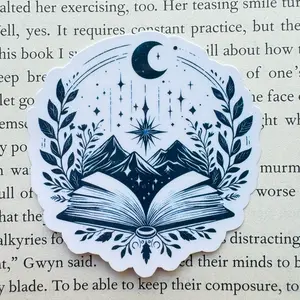 Fantasy bookish sticker for kindle, water bottle, laptop, Mountains and Stars, Bookish Gift bookish merch fantasy reader Decor Decorative