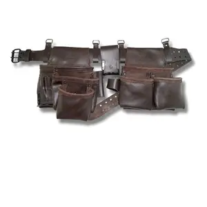 OD2222 10 Pocket Framers Tool Belt Premium Oil Tanned Leather with 2” Leather Belt for Constructors, Electricians, Plumbers, Handymen