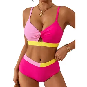 Aleumdr Women's Bikini Sets Twist Color Block Swimsuits 2 Piece High Waisted Bathing Suit Swim Suits 2026 Beach Wear SwimWeek