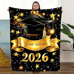 Custom 2026 Graduation Blanket, Personalized Name Graduation Throw Blanket, Class of 2026 Graduation Gift, Custom Name Grad Cap Starry Sky Blanket