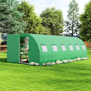 [Memorialday]VanAcc 10×20 FT/10×30 FT Tunnel Greenhouse with Built-in Sprinkler System, Walk-in Greenhouse for Backyard Gardening, Heavy Duty Galvanized Steel Frame & Waterproof PE Cover, Green