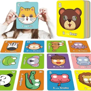 26 Animal Mask Alphabet Flash Cards - Interactive Letter Recognition Game with Uppercase & Lowercase, Double-Sided Giant Learning Cards, Fun Educational Activity for Home & Classroom