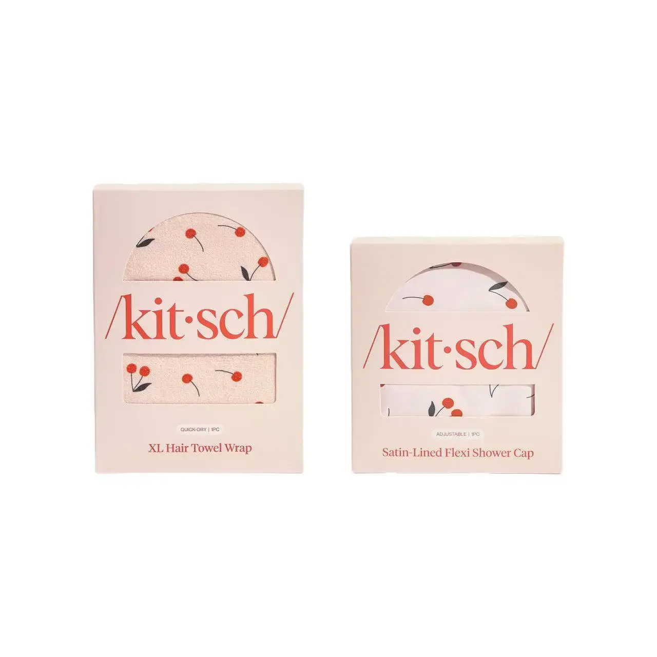 Kitsch Cherry Hair Care Duo - Ultra-Absorbent Microfiber Towel Wrap & Matching Cherry Shower Cap for Fast Dry Time & Frizz Reduction