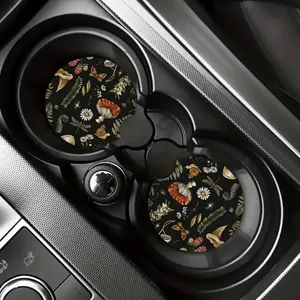 2pcs Cute Mushroom Pattern Car Coasters - Retro Style with Easy-Remove Finger Notch, EVA Cup Holder Inserts for Vehicle Interior Accessories