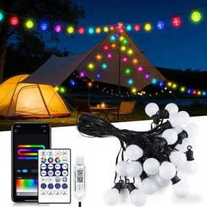 RGBIC Smart G40 LED String Lights, 15M 25 Bulbs/30M 50 Bulbs, WiFi Bluetooth APP Remote Control, Music Sync Dynamic Fairy Light, Waterproof Outdoor Garden Wedding Christmas Camping Decor Lamp