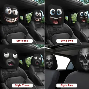 Funny Cartoon Car Headrest Covers – 2PCS Universal Fit,11×10.2 inch Double-Sided Print Car Seat Head Protector, Cute Funny Cartoon Eyes Cars Headrest Covers for Cars Vans Trucks (4 Styles, 2PCS)