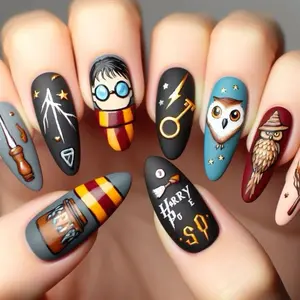 Magical Wizard Nail Art | Magic Man Character Inspired Press On Nails – Cute Owl & Wizard Design