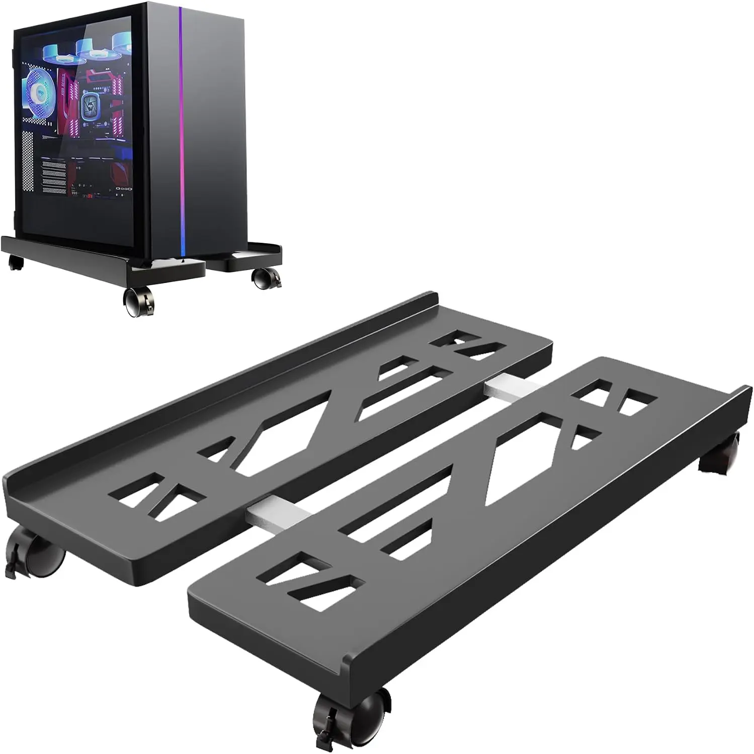 PC Stand, Mobile Computer Tower Stand, PC Stand for Floor, Adjustable PC Holder Under Desk, with Locking Rolling Caster Wheels, Fits Most PC Case Under Home Office Desk(Black)