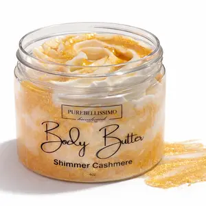 Purebellissimo Shimmer Cashmere Whipped Body Butter 4oz Luxurious Moisturizing Cream with Golden Glitter for Soft Skin