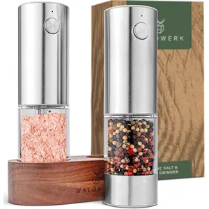 Salt and Pepper Grinder Set (300 mAh Rechargeable Battery) - Salt and Pepper Shakers with Elegant Stand – Rechargeable Automatic Salt and Pepper Grinder Set