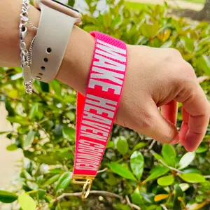 Jesus Christian keychain wristlet MAKE HEAVEN CROWDED keyfob key holder trendy NEON PINK webbing with white wording. jesus keychain keyfob wristlet key wristlet custom woman trendy keychain stocking stuffer valentine day live keychains car keychain wristl