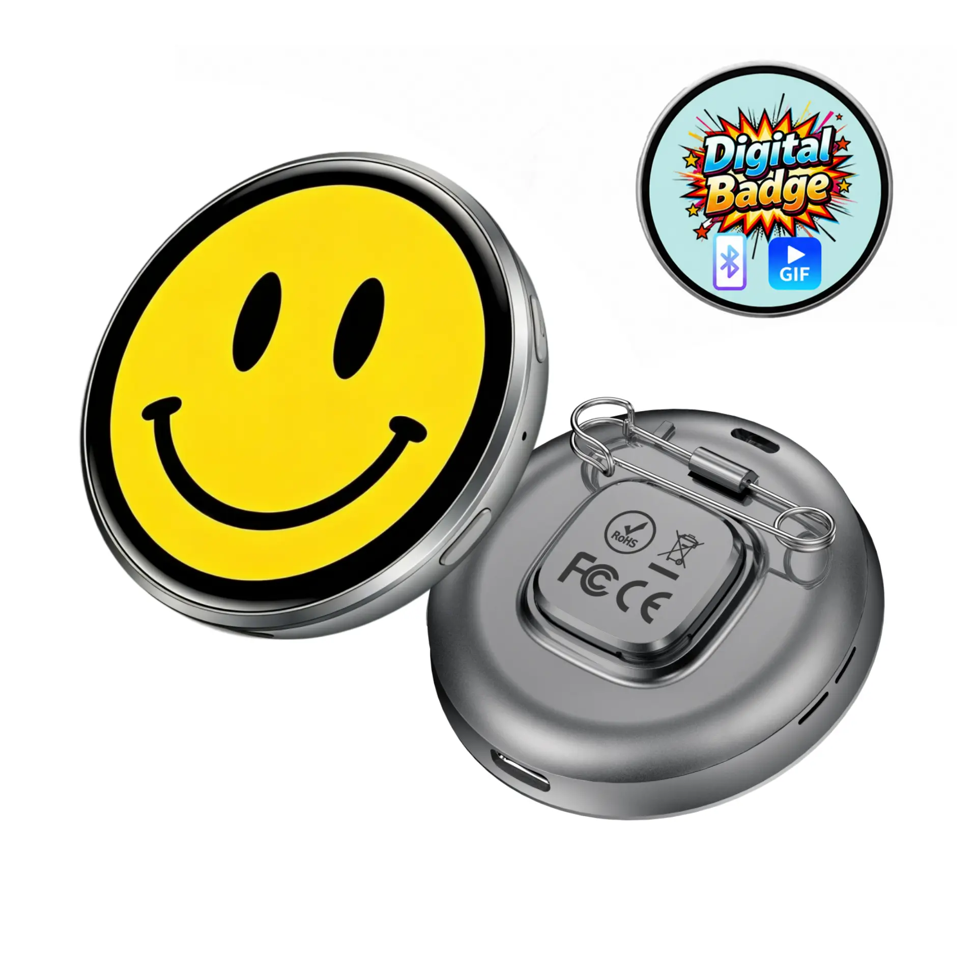 New Digital Badge – 1.8" Touchscreen Display for Photos & Videos with Sound, 600mAh Long Battery,Your Emoji Mood Expression – Perfect for Anime Fans, Cosplay, and Concert Support