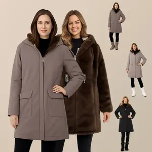 Warm Solid Faux Fur Jacket for Women - Hooded Windproof Reversible Winter Must-Have