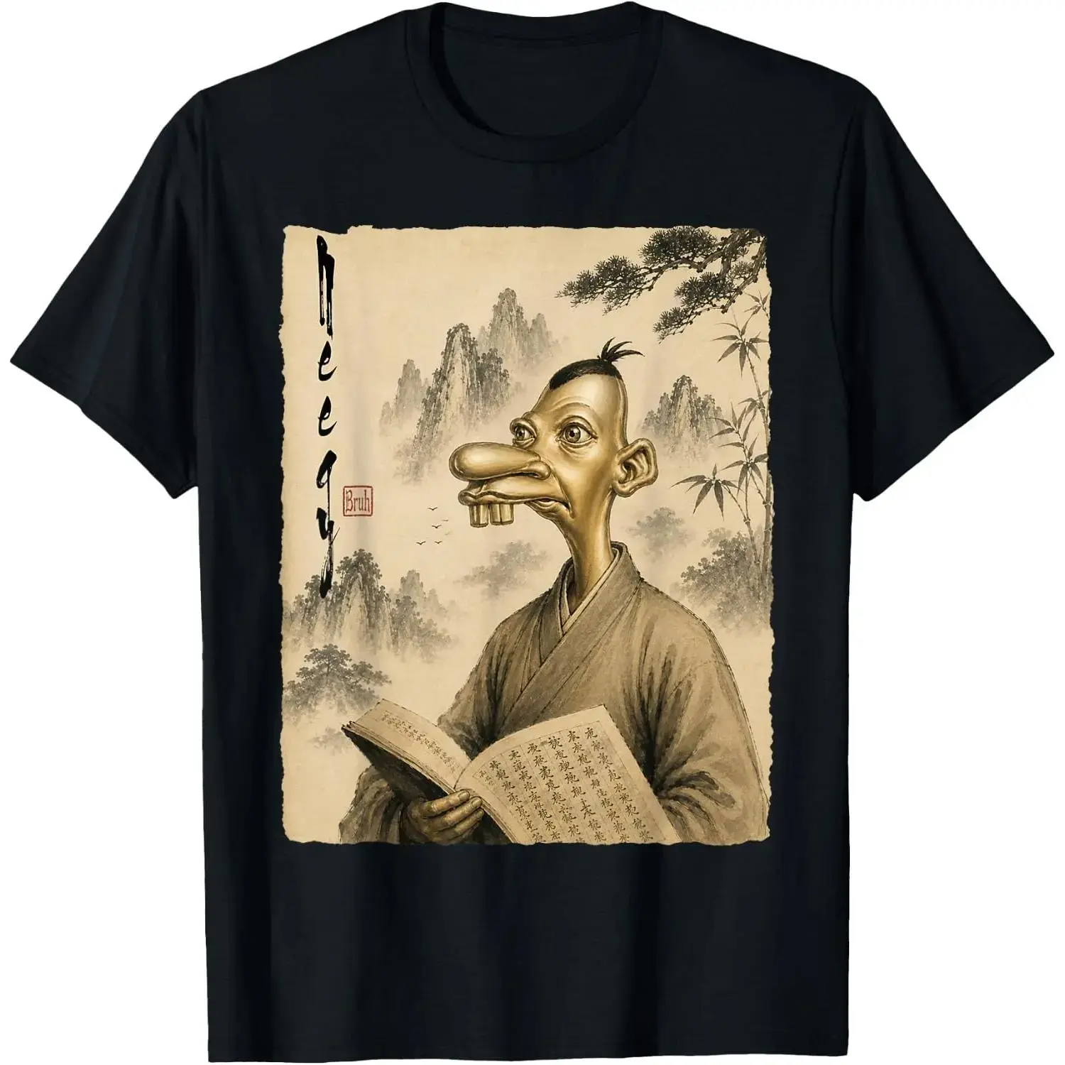 Men's Neegy Chinese Vintage Art Funny Brainrot Meme T-Shirt, Casual Short-Sleeve Round-Neck Top with Relaxed Fit