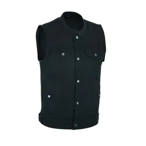 Men's Black Club Style Denim Biker Vest