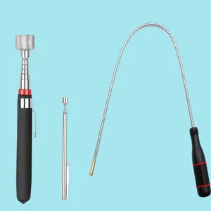 3 Pack Telescoping Magnet Pick-up Tool Set - 15 LB Extendable & 1 LB Bendable Magnetic Tools for Metal Retrieval, 24 Inch Flexible Magnet Sweeper, Stainless Steel, Non-slip Grip