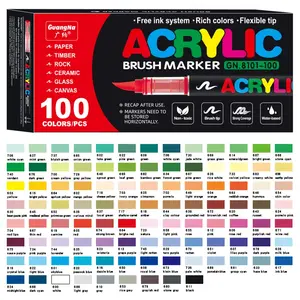 Direct Liquid Acrylic Paint Pens, 100 Colors, Soft Brush Tip, Water-Based Markers, Art Marker Set, for Fabric, Canvas, Rock, Glass, Wood, Paper, School & Art Supplies