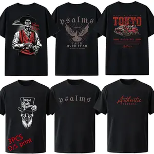 3-pack double-sided pattern T-shirts, stylish short-sleeve T-shirt with intricate designs, fun double-sided printed T-shirt, unisex short-sleeve T-shirt, couple’s printed short-sleeve T-shirt. Black and white print short-sleeve T-shirt