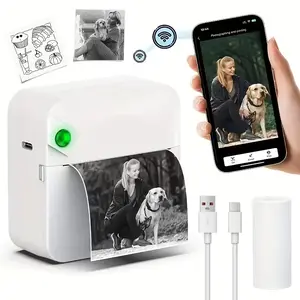 Portable Mini Printer, 1 Set USB Rechargeable Wireless Thermal Printer with Print Paper, Portable Photo Printer for Home Office School-YY
