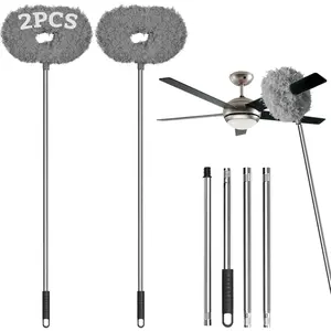 2Pack Ceiling Fan Duster with Extension Pole, 13-49.7 Inches Adjustable and Removable Fan Cleaner  for High Ceiling, Window Door Furniture (Grey)