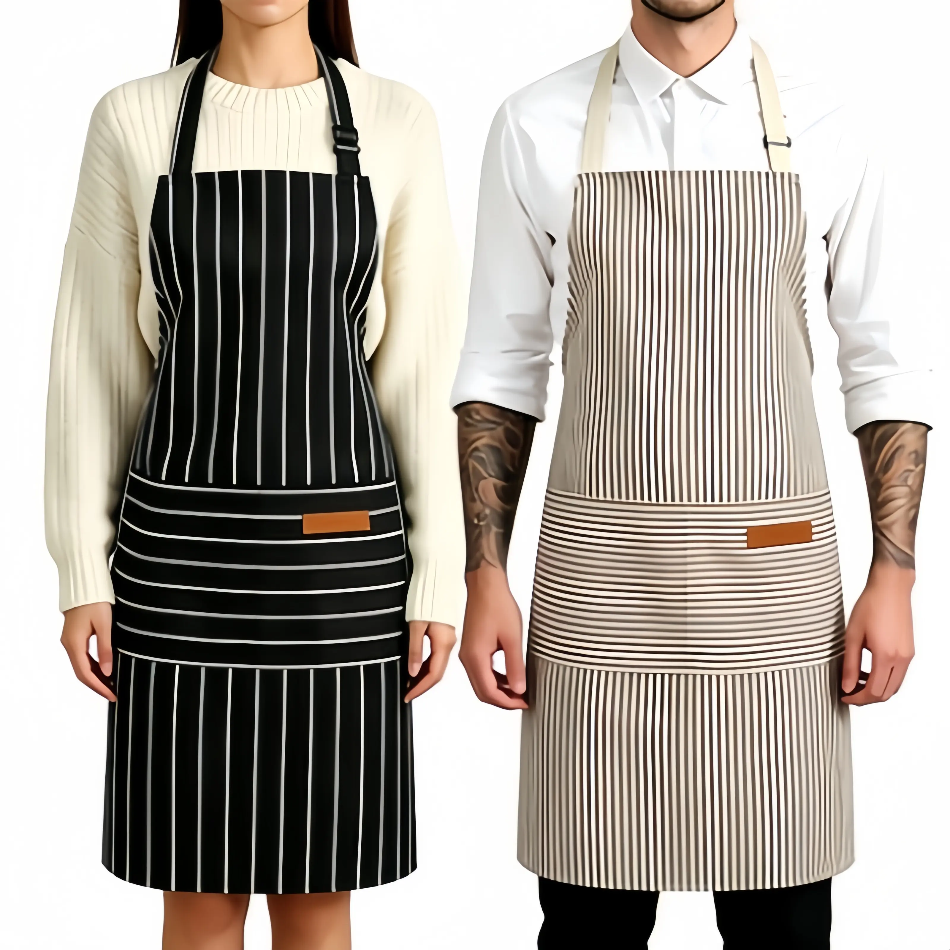Men's Canvas Apron - Adjustable Cross Back with Buckle, 2 Pockets, Breathable Anti-Stain Bib Holder Apron for Cooking, Baking, Anti Stain Aprons