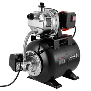 VEVOR 1 HP Shallow Well Pump with Pressure Tank, 120V 1000 GPH, Stainless Steel Irrigation Jet Pump with 5-Gal Tank, Automatic Water Booster System, 20/40 PSI Pressure Switch, for Home Garden Lawn