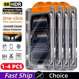 Dust Free Easy Install Oleophobic Coating Screen Protector Tempered Glass For iPhone x 11 12 13 14 15 17 Pro Max Plus 1-4 Pieces