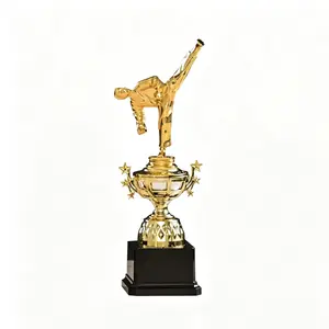 Custom Taekwondo Karate Competition Trophy 11.81in ABS Gold Plated Award, 3.3×3.3in Square Base Personalized Laser Engraving Trophy for Kids Adult Martial Arts Dojo Matches,automatic