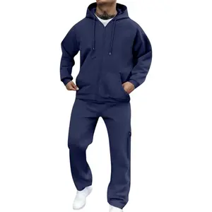 Men's Tracksuit Set Cotton Sweatsuits Fleece Zip Up Hoodie & Cargo Sweatpants Warm Winter Lounge Outfit for Gym & Casual Wear Comfortable Breathable Fabric