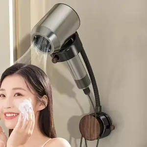 Vacuum Suction Hair Dryer Holder No Drilling Bathroom Rotating Storage Rack Wall Mounted Lazy Electric Blow Dryer Hanger (no Hair Dryer Included)