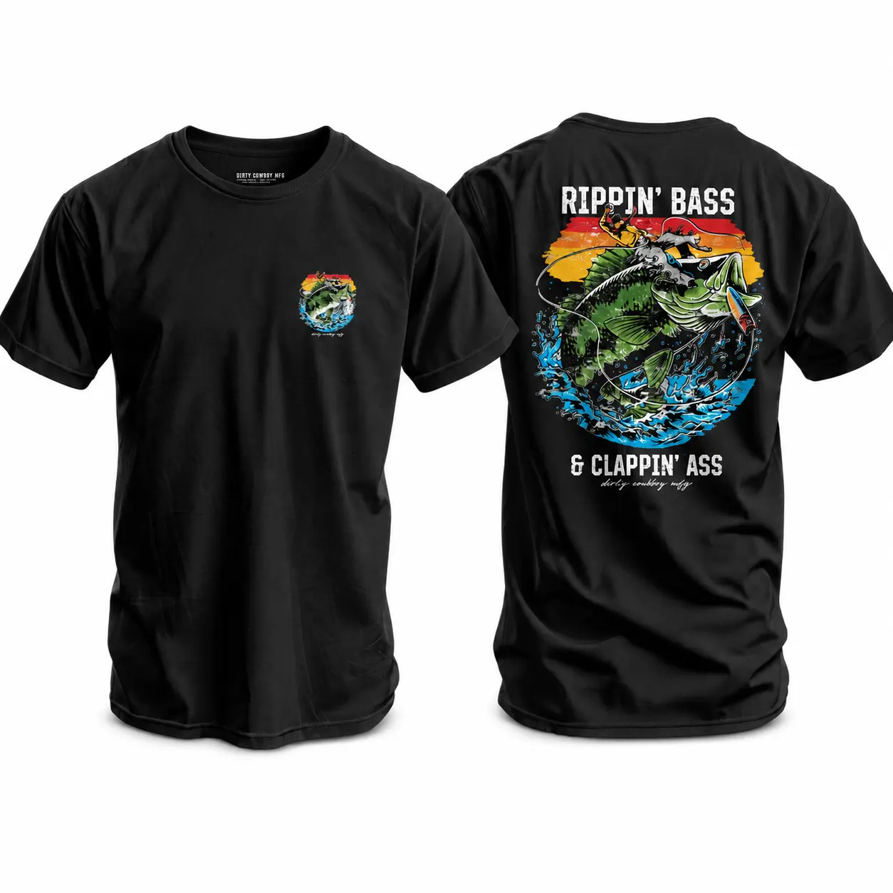 Men's Rippin' Bass & Clappin' Ass T-Shirt, Casual 90s Aesthetic Round Neck Top with a Unisex Loose Fit Fishing Print