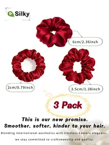 3-Pack Silk Hair Scrunchies ,100% Mulberry Silk Scrunchies ,No Creases, Super Soft & Stretchy!