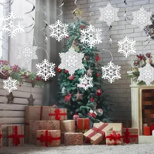 51 Pcs Christmas Snowflake Swirl Hanging Decorations White Silver PVC Ornaments for Holiday Decor New Year Tree Adornments