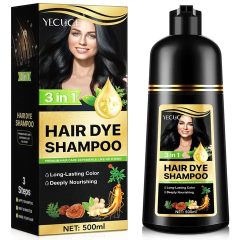 Live-Yecuce 3 In 1 Natural Ingredients Hair Color Shampoo Gel - Hair Care Products for Adults, Gray Coverage, 12 Months Long-Lasting Black/Coffee Dye, Home Use, Reduces Salon Time (500ml)