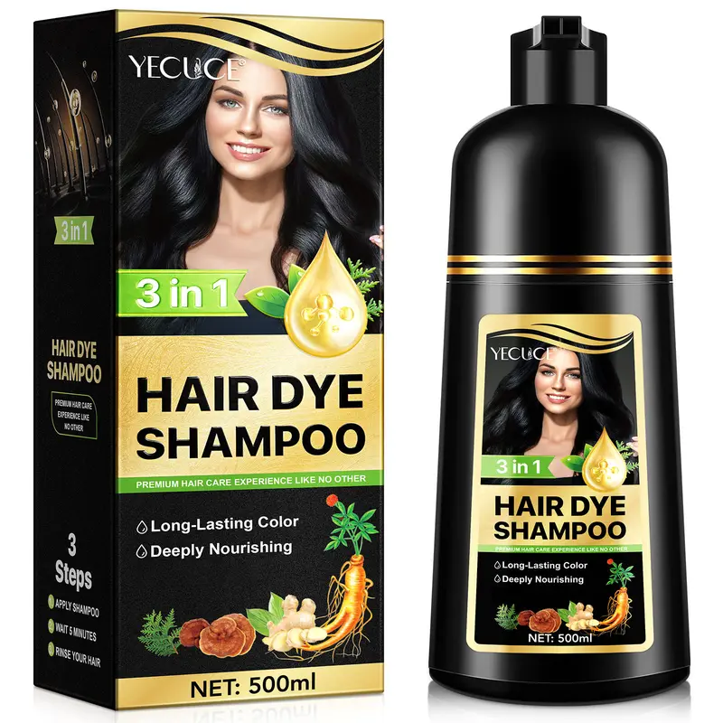 Live-Yecuce 3 In 1 Natural Ingredients Hair Color Shampoo Gel - Hair Care Products for Adults, Gray Coverage, 12 Months Long-Lasting Black/Coffee Dye, Home Use, Reduces Salon Time (500ml)