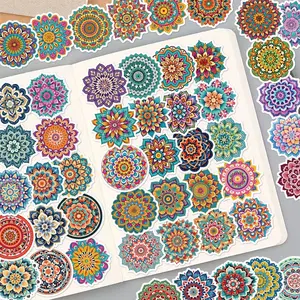Mandala Pattern Sticker, 50pcs/set Waterproof Durable Self Adhesive Decor Paper, Decor Sticker for Gift Greeting Card Water Bottle Laptop Phone