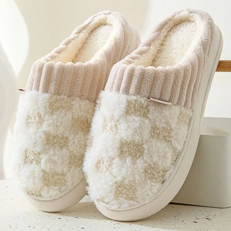Women's Cotton Slide Slippers - Anti-Slip, Cashmere-Lined Warmth, Cute Fluffy Indoor Home Footwear (Non-Mop Flipflop Alternative), Shoe