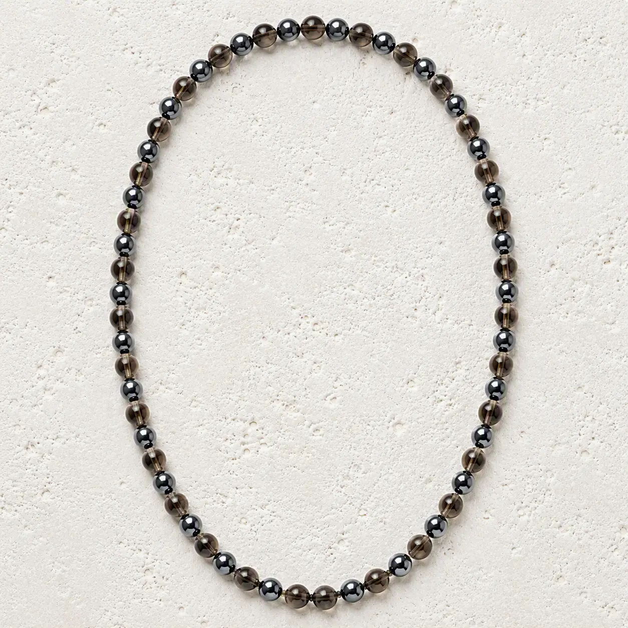 Handmade Unisex 6mm Smoky Quartz & Hematite Beaded Stretch Necklace - Grounding, Balance, Everyday Wear