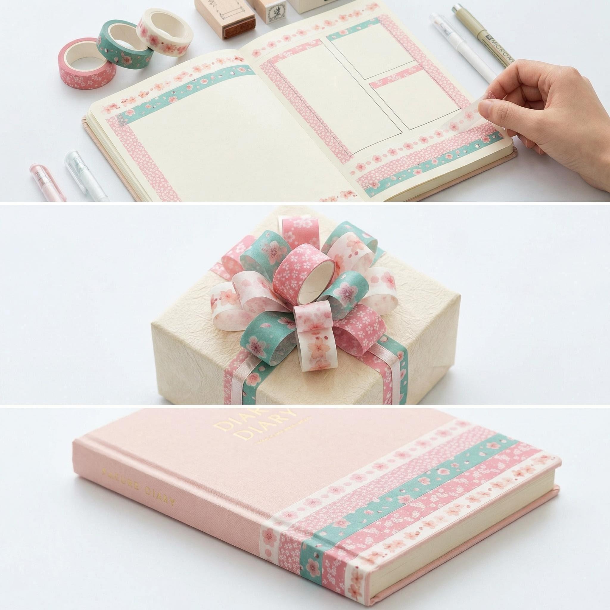 5 Rolls Washi Tape Set Creative Basic Skinny Decorative Tapes for Arts, DIY Crafts, Journals, Planners, Scrapbooking, Wrapping (Sakura)