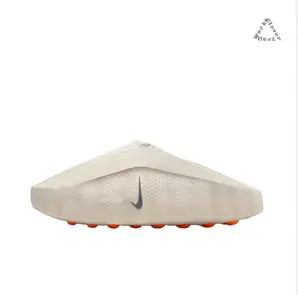 Light Beige Mule Slides, Orange Cushioning Massage Outsole, Perforated Upper, Sports Recovery Tech Slides