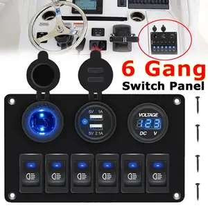 6 Gang Marine Boat Rocker Switch Panel, 12V Waterproof RV Led Switch Panel for Car Truck Marine Boat