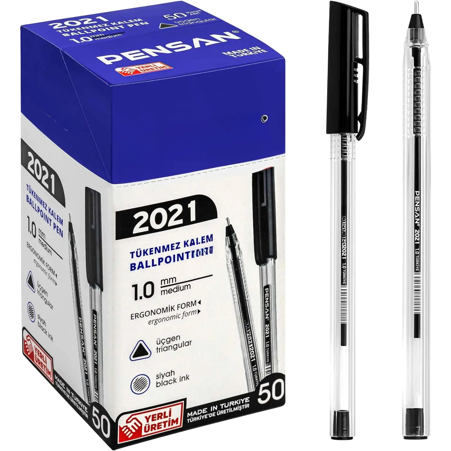 50-Count (Pack of 1) Black Ballpoint Pens - 1.0 mm Medium Point, Triangle Comfortable Ergonomic Grip, Durable Construction, for Business Office Stationery Needs