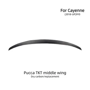 Carbon Fiber Center Spoiler for 2018–2024 Porsche Cayenne 9Y0 Standard TKT Model (Dry Carbon, Adhesive Mount)