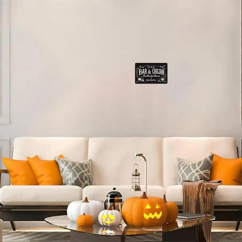 Vintage Witch Bar & Cauldron Metal Tin Sign - Gothic Halloween Decor With "The Witch'S Bar & Cauldron", Bats - Heavy-Duty Iron Construction, 8X12 Inch Indoor/Outdoor Wall Art For Home, Bar, Cafe, Kitchen - No Electricity Needed, Easy Hangin Aluminium