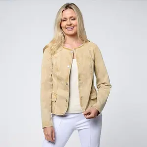 G by Giuliana Snow Wash Collarless Denim Jacket