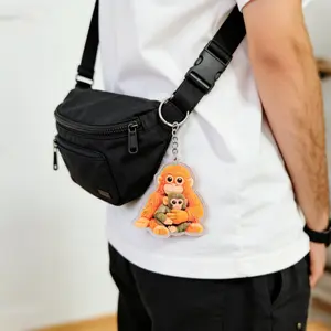 New Acrylic Protect Punch the Monkey Keychain, Gorilla Acrylic Pendant, 2D Flat Design, Cute Animal Accessory