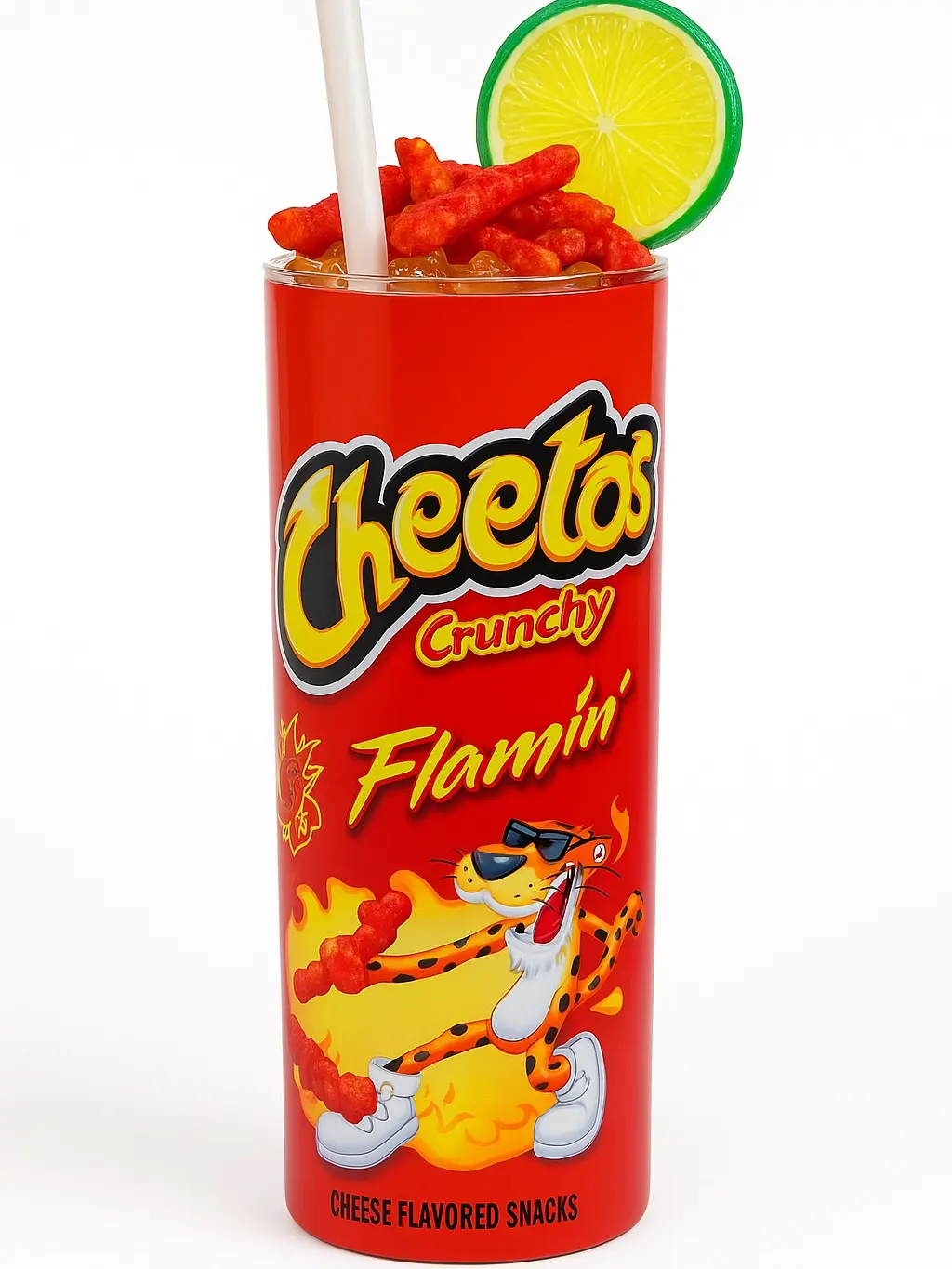 Flamin’ Hot Cheetos 20oz Tumbler With * FREE * Topper Handmade Custom Cup Unique Flamin’ Hot Cheetos Design Perfect for Cheetos Lovers & Custom Cup Enthusiasts